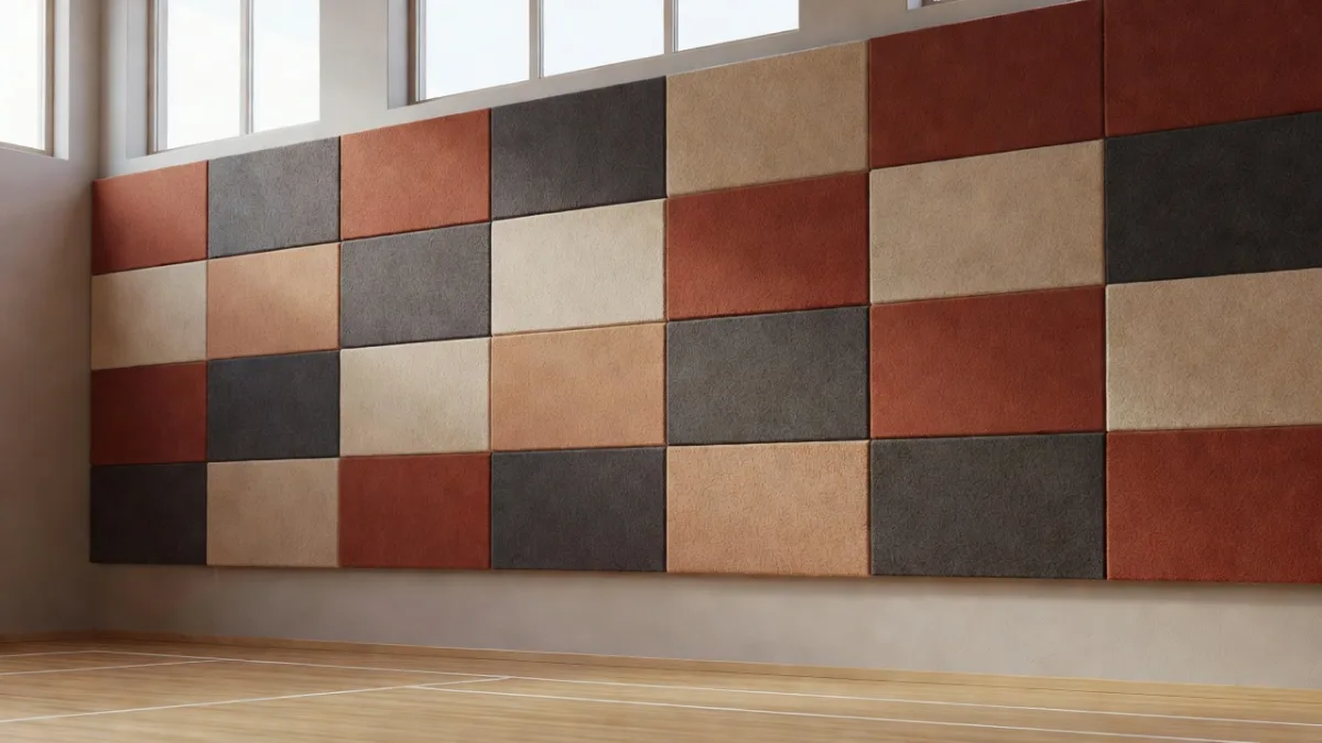 Painéis de parede instalados na parte alta de uma sala de desporto