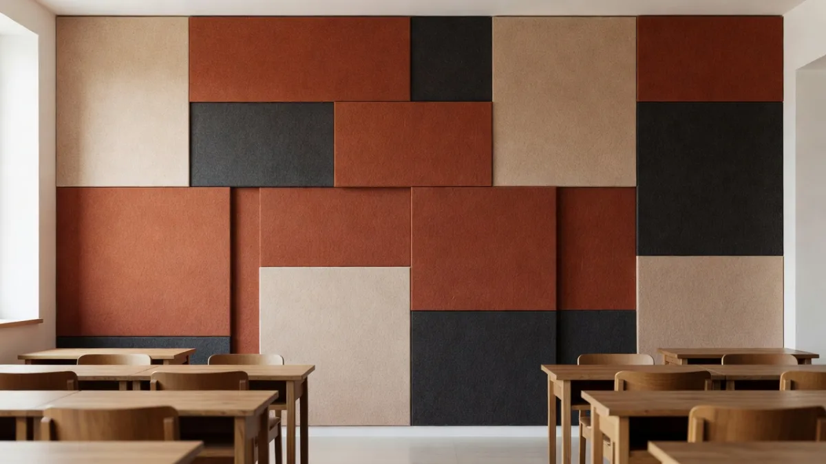 PET felt panels installed at the back of a classroom