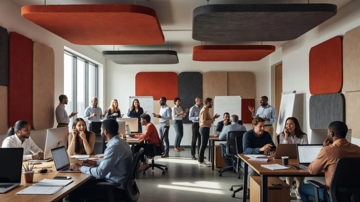 Busy open-plan office where noise wears out the teams
