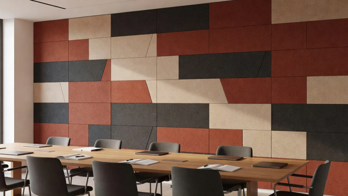 Meeting room treated with absorbent wall panels