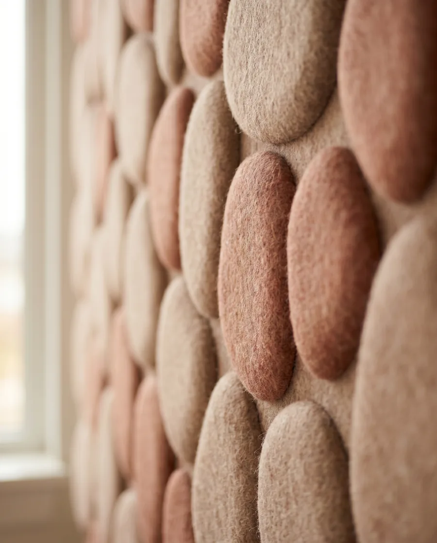 Panneau acoustique en feutre aux formes arrondies, texture veloutée de près