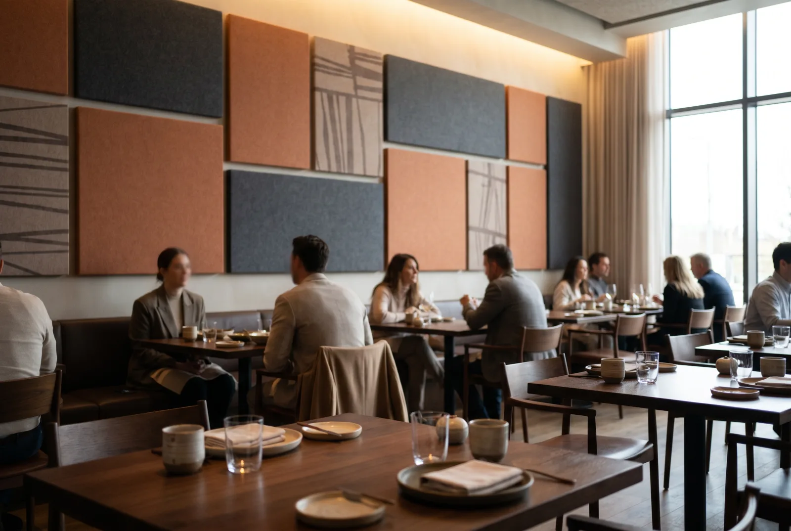 Salle de restaurant au confort acoustique maîtrisé par des panneaux sur-mesure
